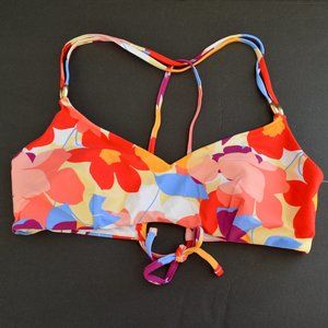 Time and Tru bikini top multicolor floral, golden beads straps, woman